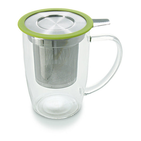 Lime NewLeaf Glass Tall Tea Mug with Infuser & Lid