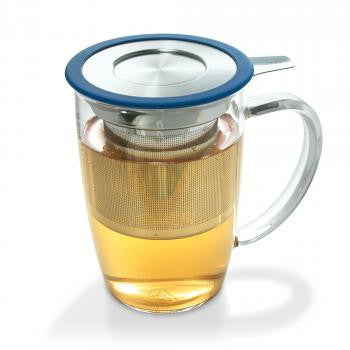 Blue NewLeaf Glass Tall Tea Mug with Infuser & Lid